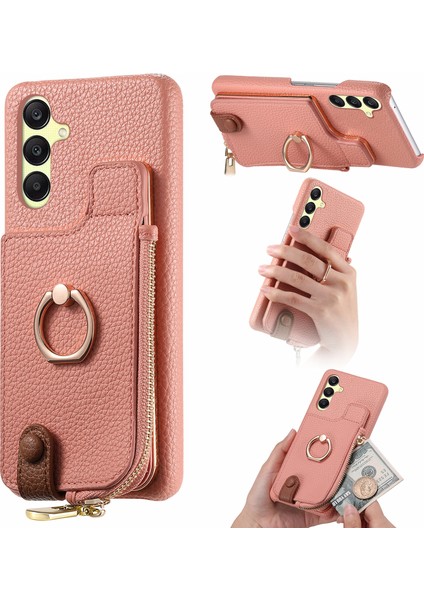 Samsung Galaxy A25 5G(GLOBAL)(161.0 x 76.5 x 8.3mm)Kılıf Fermuar Halkası Kickstand Düşme Önleyici Telefon Kapağı-Pembe (Yurt Dışından)