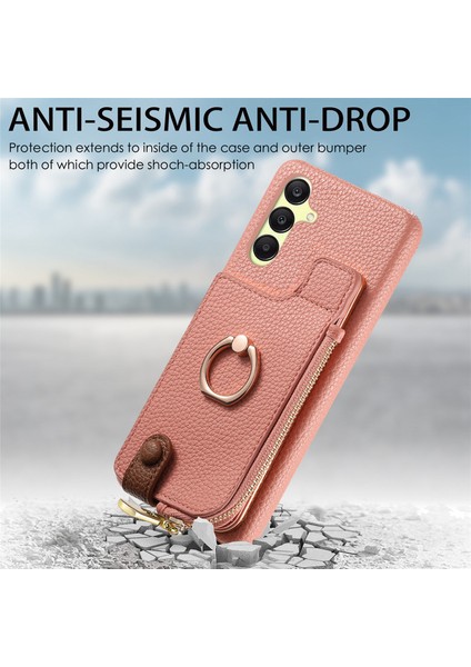 Samsung Galaxy A25 5G(GLOBAL)(161.0 x 76.5 x 8.3mm)Kılıf Fermuar Halkası Kickstand Düşme Önleyici Telefon Kapağı-Pembe (Yurt Dışından)