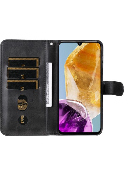 Samsung Galaxy M15 5g Kılıf Buzağı Dokulu Fermuarlı Cep Telefonu Standlı Kapak-Siyah (Yurt Dışından)