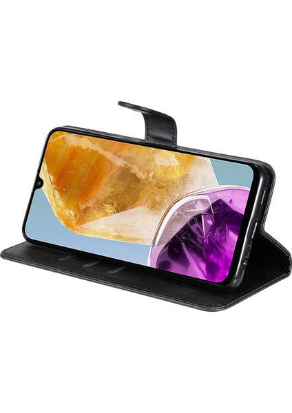 Samsung Galaxy M15 5g Kılıf Buzağı Dokulu Fermuarlı Cep Telefonu Standlı Kapak-Siyah (Yurt Dışından)