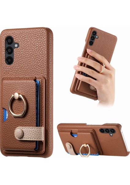 Samsung Galaxy A24 4G(162.1 x 77.6 x 8.3mm) Kılıf Kart Tutucu Telefon Kılıfı Halkalı Kickstand-Kahverengi (Yurt Dışından)