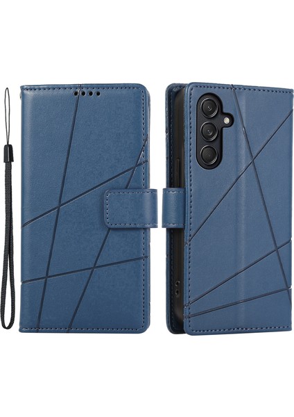 Samsung Galaxy M55 5g Kılıf Hattı Baskı Deri Darbeye Dayanıklı Kapak Cep Telefonu Aksesuarı -Mavi (Yurt Dışından)