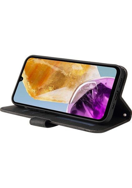 Samsung Galaxy M15 5g Cüzdan Kılıf Skin-Touch Feel Deri Telefon Kapağı-Siyah (Yurt Dışından)