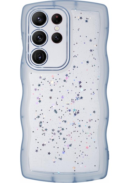 Samsung Galaxy S24 Ultra Ince Kılıf Dalgalı Kenarlı Epoksi Tpu Telefon Kapağı-Şeffaf Mavi (Yurt Dışından)
