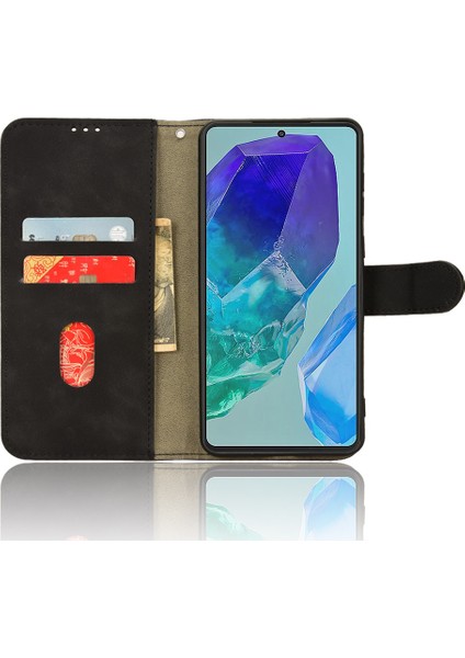 Samsung Galaxy M55 5g Kılıf Pu Deri Cüzdan Çevirme Telefon Kapağı Ten Dokunuşlu Doku-Siyah (Yurt Dışından)