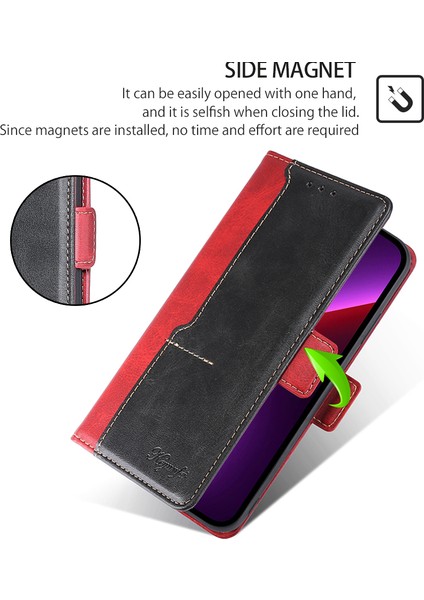 Samsung Galaxy M15 5g Telefon Kapağı Ekleme Renkli Deri Kapak Standı Cüzdan Telefon Kapağı-Siyah + Kırmızı (Yurt Dışından)