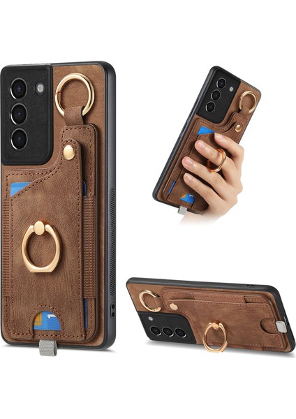 Samsung Galaxy S21 5G/S21 4g Darbeye Dayanıklı Kılıf Kart Yuvası Tpu Telefon Kılıfı Kickstand-Kahverengi Için (Yurt Dışından)