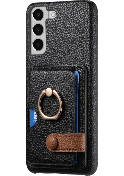 Samsung Galaxy S22+5G Telefon Kılıfı Döner Halkalı Kickstand Deri Kaplamalı Pc+Tpu Kapak-Siyah (Yurt Dışından)