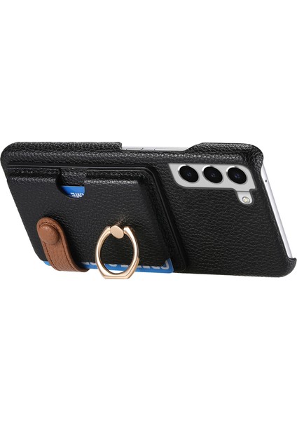Samsung Galaxy S22+5G Telefon Kılıfı Döner Halkalı Kickstand Deri Kaplamalı Pc+Tpu Kapak-Siyah (Yurt Dışından)