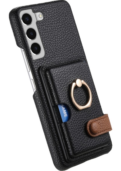 Samsung Galaxy S22+5G Telefon Kılıfı Döner Halkalı Kickstand Deri Kaplamalı Pc+Tpu Kapak-Siyah (Yurt Dışından)