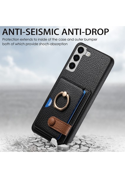 Samsung Galaxy S22+5G Telefon Kılıfı Döner Halkalı Kickstand Deri Kaplamalı Pc+Tpu Kapak-Siyah (Yurt Dışından)