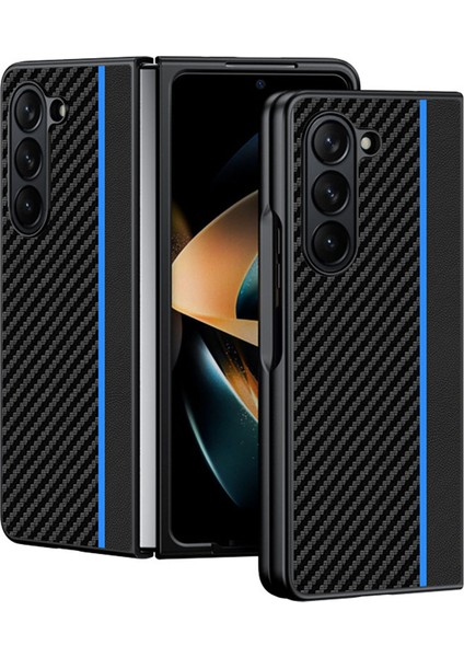 Samsung Galaxy Z Fold6 5g Kılıf Karbon Fiber Doku Pu+Pc Telefon Kapağı Ekleme Mavi (Yurt Dışından)
