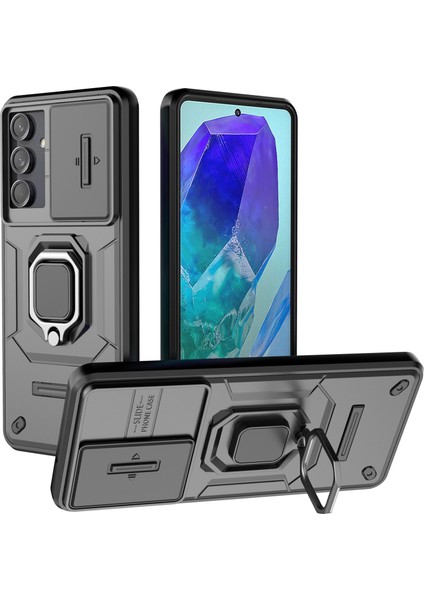 Samsung Galaxy M55 5g Kılıf Pc+Tpu Telefon Koruyucu, Kaydırmalı Kamera Kapağı-Siyah (Yurt Dışından)