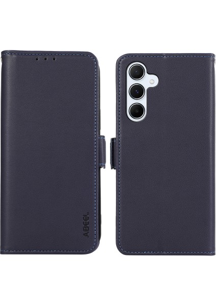 Samsung Galaxy S24 Kılıf Rfıd Engelleme Kapaklı Manyetik Tokalı Deri Telefon Kapağı-Mavi (Yurt Dışından)