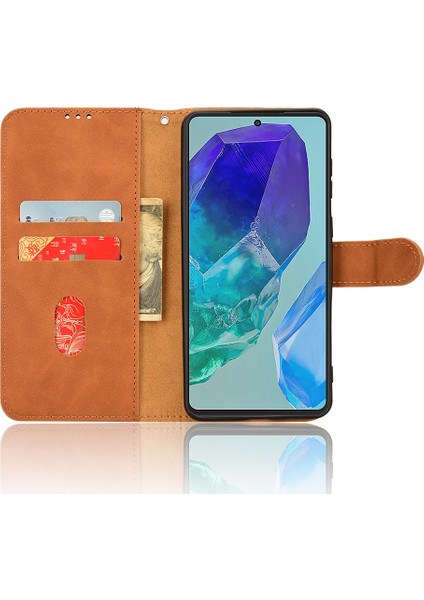 Samsung Galaxy M55 5g Kılıf Pu Deri Cüzdan Çevirme Telefon Kapağı Ten Dokunuşlu Doku-Kahverengi (Yurt Dışından)