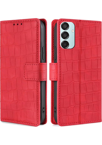 Samsung Galaxy M15 5g Kılıf Timsah Dokulu Deri Cüzdan Telefon Kapağı-Kırmızı (Yurt Dışından)