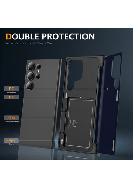 Samsung Galaxy S22 Ultra 5g Kılıf Gizli Kart Yuvalı Tpu+Pc Telefon Kılıfı-Lacivert (Yurt Dışından) modelleri