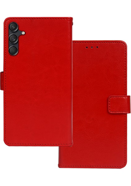 Samsung Galaxy M55 5g Kılıf Pu Deri Folyo Standlı Telefon Kapağı Crazy Horse Doku-Kırmızı (Yurt Dışından)