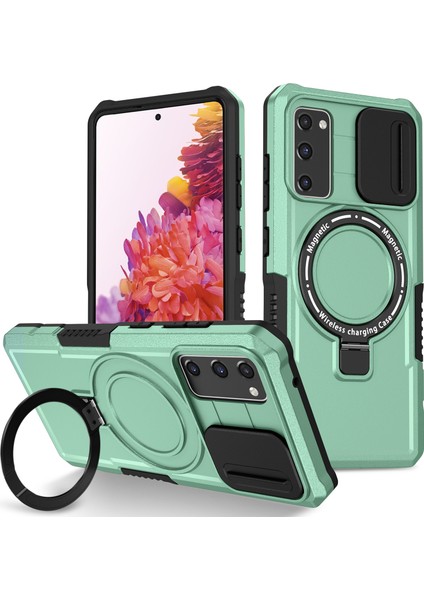 Samsung Galaxy S20 Fe 4g/fe 5g Manyetik Kılıf Pc+Tpu Telefon Kabuğu, Slayt Kamera Kapaklı-Açık Yeşil (Yurt Dışından)