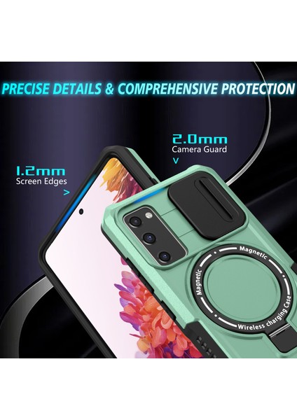 Samsung Galaxy S20 Fe 4g/fe 5g Manyetik Kılıf Pc+Tpu Telefon Kabuğu, Slayt Kamera Kapaklı-Açık Yeşil (Yurt Dışından) modelleri