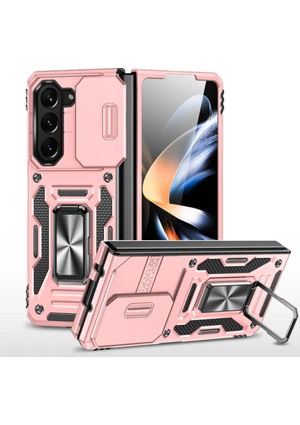 Seashell Digital Zırh Serisi Samsung Galaxy Z Fold6 5g Kickstand Kılıf Slayt Lens Kapağı Pc + Tpu Telefon Kabuk-Gül Altın (Yurt Dışından)