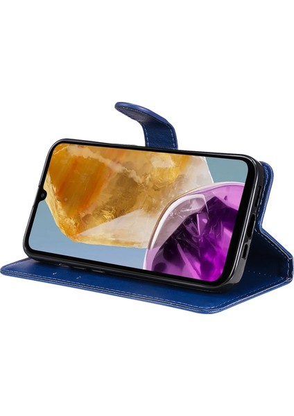 Samsung Galaxy M15 5g Kılıf Düz Renk Deri Folyo Telefon Kapağı-Mavi (Yurt Dışından)