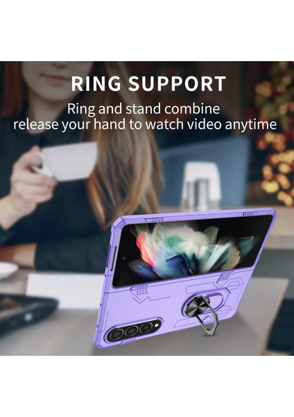 Samsung Galaxy Z Fold4 5g Kılıf Döndür Halka Kickstand Sert Pc Koruyucu Telefon Kapağı-Mor (Yurt Dışından)