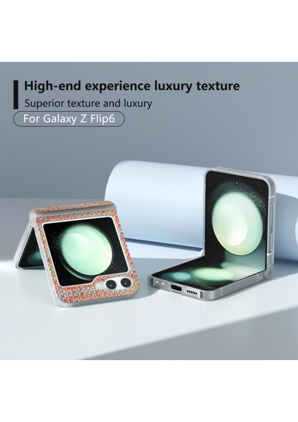 Samsung Galaxy Z Flip6 5g Kılıf Mat Çerçeve Renkli Ekose Dokulu Deri Telefon Kapağı-Turuncu Kırmızı (Yurt Dışından)