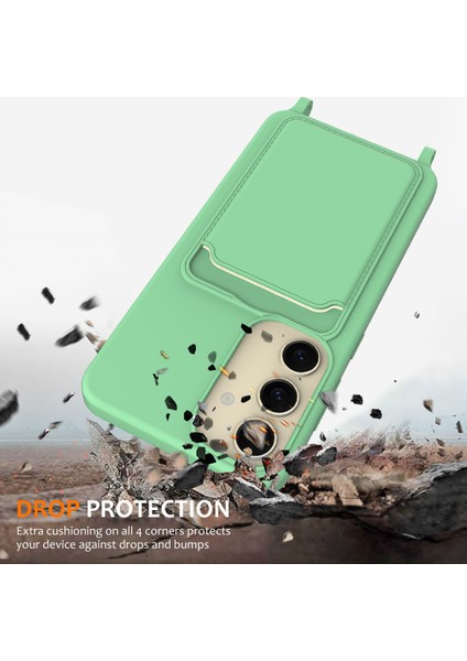 Samsung Galaxy S24 Kılıf Ipli Sıvı Silikon Telefon Kılıfı, Kart Tutucu-Yeşil (Yurt Dışından) modelleri