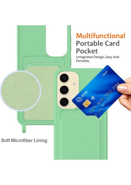 Samsung Galaxy S24 Kılıf Ipli Sıvı Silikon Telefon Kılıfı, Kart Tutucu-Yeşil (Yurt Dışından) indirimleri