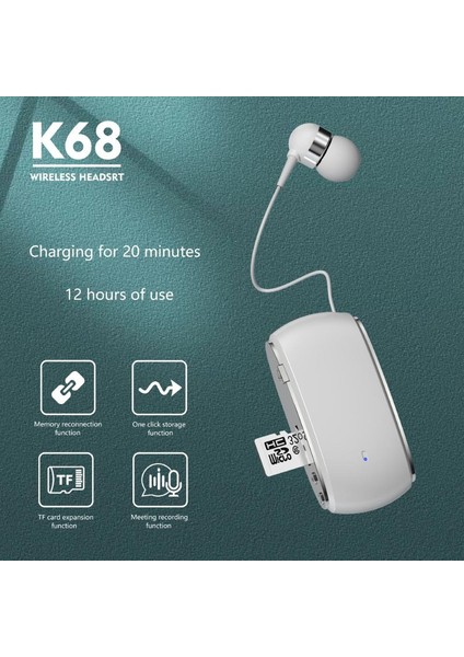 K68 Bluetooth Kulaklık, Tek Kulaklı Kulaklık, Yaka Klipsli, Sürüş ve Binicilik Için Tasarım, Hafıza Kartı Desteği (Yurt Dışından)