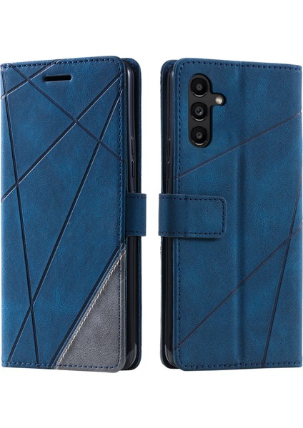 Samsung Galaxy A55 5g Darbeye Dayanıklı Telefon Standı Kapağı Pu Deri Cüzdan Baskılı Çizgi Kılıf-Mavi (Yurt Dışından)