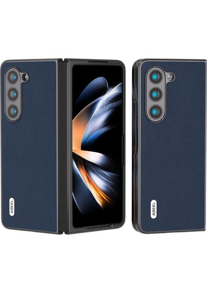 Samsung Galaxy Z Fold6 5g Kılıf Litchi Doku Sığır Derisi Deri + Pc Telefon Kapağı-Mavi (Yurt Dışından)