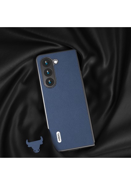 Samsung Galaxy Z Fold6 5g Kılıf Litchi Doku Sığır Derisi Deri + Pc Telefon Kapağı-Mavi (Yurt Dışından)