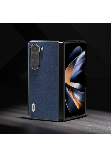 Samsung Galaxy Z Fold6 5g Kılıf Litchi Doku Sığır Derisi Deri + Pc Telefon Kapağı-Mavi (Yurt Dışından)