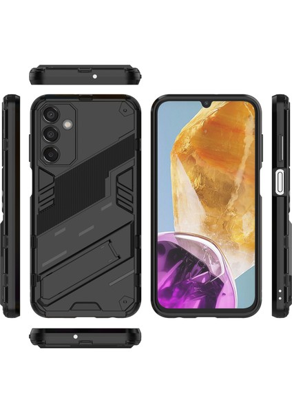 Seashell Digital Samsung Galaxy M15 5g Kılıf Pc+Tpu Katlanır Kickstand'lı Düşmeye Dayanıklı Telefon Kılıfı-Siyah (Yurt Dışından)