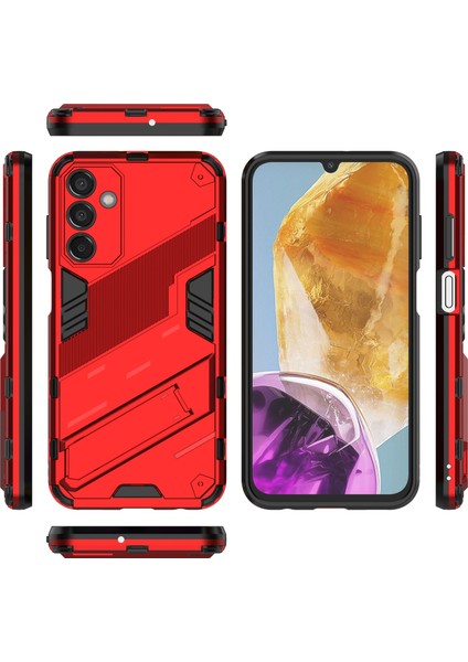 Samsung Galaxy M15 5g Kılıf Pc+Tpu Katlanır Destek Standlı Düşmeye Dayanıklı Telefon Kılıfı-Kırmızı (Yurt Dışından)