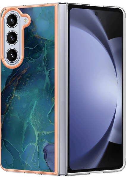 Samsung Galaxy Z Fold5 5g Tpu Kılıf 2.0mm Tpu Mermer Desenli Kapak-Yeşil (Yurt Dışından)
