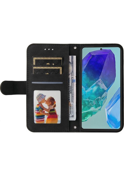 Samsung Galaxy M55 5g Cüzdan Kılıf Pu Deri Şok Emici Telefon Kapağı-Siyah (Yurt Dışından)