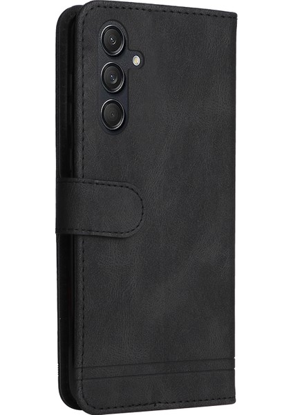 Samsung Galaxy M55 5g Cüzdan Kılıf Pu Deri Şok Emici Telefon Kapağı-Siyah (Yurt Dışından)