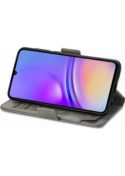 Samsung Galaxy A05 4g Deri Kılıf Rfıd Engelleme Cüzdan Telefon Kapağı-Gri (Yurt Dışından)