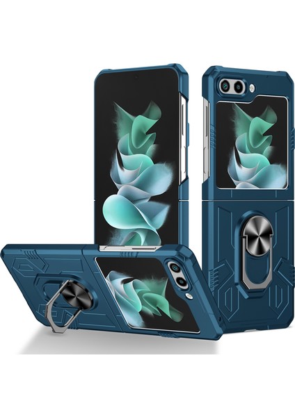 Samsung Galaxy Z Flip5 5g Kılıf Için Metal Kickstand-Safir ile Darbeye Dayanıklı Sert Pc Telefon Kapağı (Yurt Dışından)