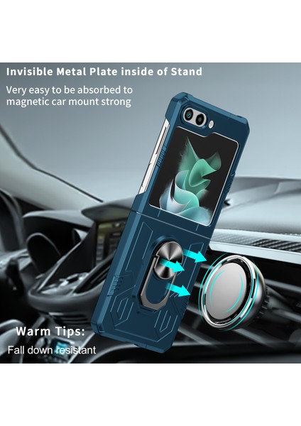 Samsung Galaxy Z Flip5 5g Kılıf Için Metal Kickstand-Safir ile Darbeye Dayanıklı Sert Pc Telefon Kapağı (Yurt Dışından)
