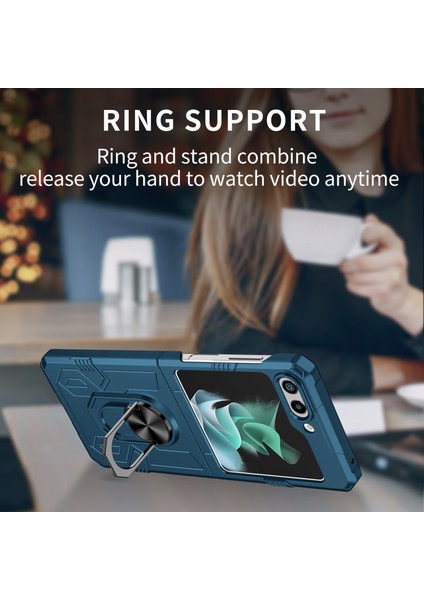 Samsung Galaxy Z Flip5 5g Kılıf Için Metal Kickstand-Safir ile Darbeye Dayanıklı Sert Pc Telefon Kapağı (Yurt Dışından)