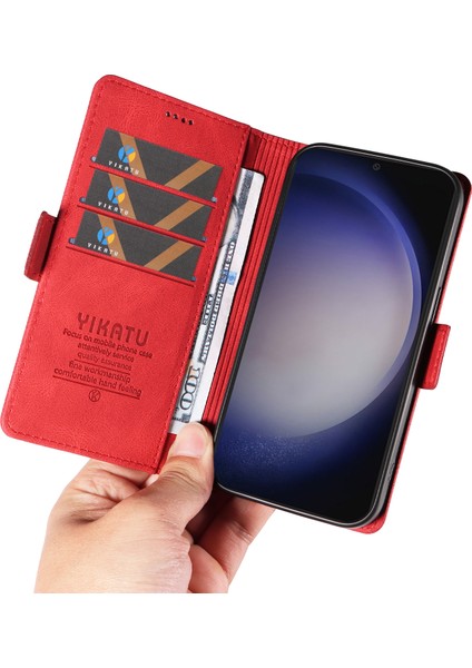 Samsung Galaxy S24 + Cüzdan Kılıfı Pu Deri Cep Telefonu Kapağı -Kırmızı (Yurt Dışından)