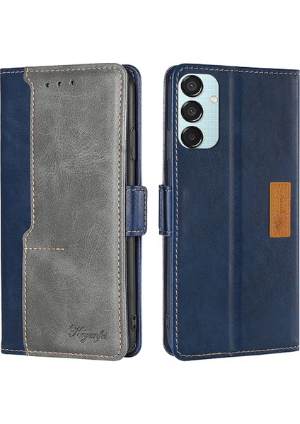 Samsung Galaxy M15 5g Telefon Kapağı Ekleme Renkli Deri Kapak Standı Cüzdan Telefon Kapağı-Mavi + Gri (Yurt Dışından)