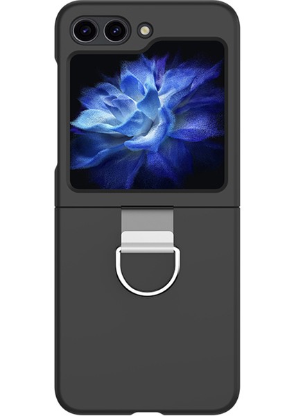 Samsung Galaxy Z Flip6 5g Sert Pc Kasa Metal Halka Tutucu Kaymaz Cilt-Dokunmatik Telefon Kapağı-Siyah (Yurt Dışından)