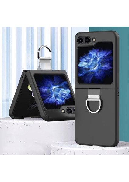 Samsung Galaxy Z Flip6 5g Sert Pc Kasa Metal Halka Tutucu Kaymaz Cilt-Dokunmatik Telefon Kapağı-Siyah (Yurt Dışından)