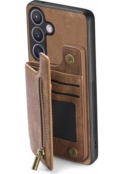 Samsung Galaxy S24 Cüzdan Kılıf Için Retro Pu+Tpu Çizilmez Kickstand Telefon Kabuk-Kahverengi (Yurt Dışından) modelleri