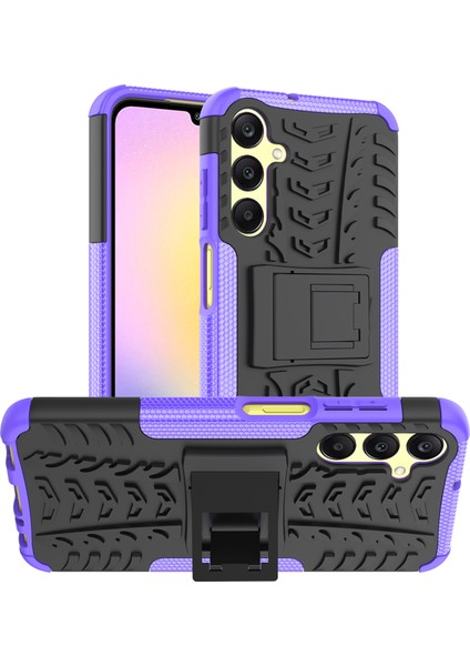 Samsung Galaxy A25 5G(GLOBAL)(161,0 x 76,5 x 8,3mm)Kutu Pc+Tpu 2'si 1 Arada Lastik Dokulu Kapak, Kickstand-Mor (Yurt Dışından)